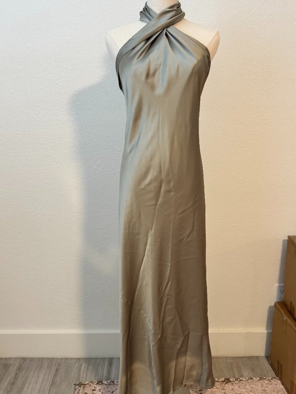 Show Me Your Mumu Sage Satin Halter Maxi Dress XS